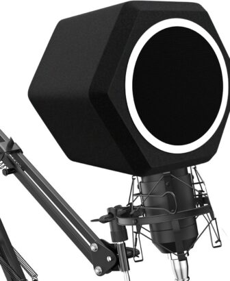 Microphone Wind Shield Pop Filter Microphone Isolation Ball, Acoustic Filter for Record Studios Mic, Sound-Absorbing Foam Five-sided Seal Design to Effectively Reduces Noise and Reflections