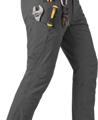 Men's Stretch Tactical Pants Lightweight Hiking Cargo Pants Water Resistant Multi Pocket Casual Outdoor Work Pants (No Belt)